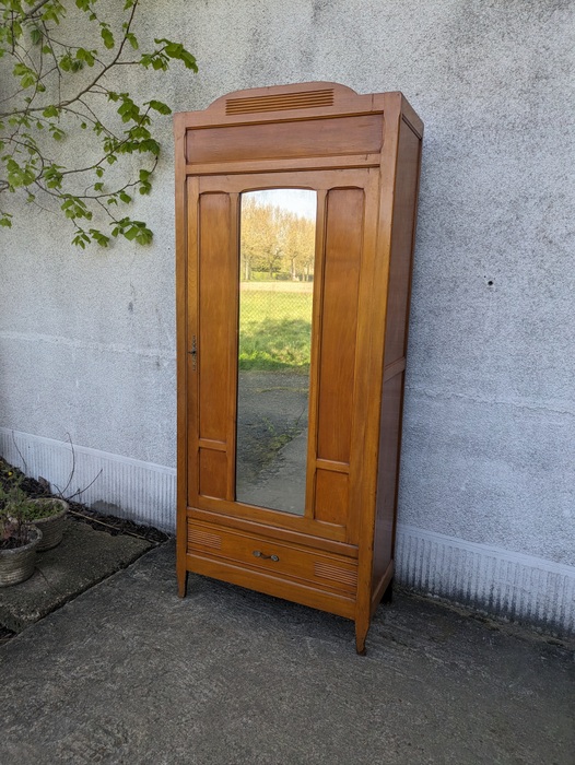 Armoire à Glace Années 50 – Bois Massif, Marron, 200x153x46 Cm, Rangement Vintage