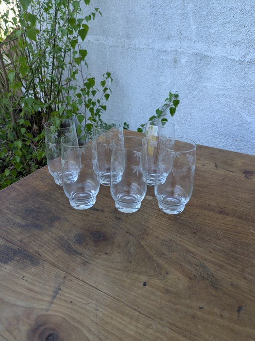 6 Anciens Verres à Soda - Orangeade en Verre de Couleur - Vintage