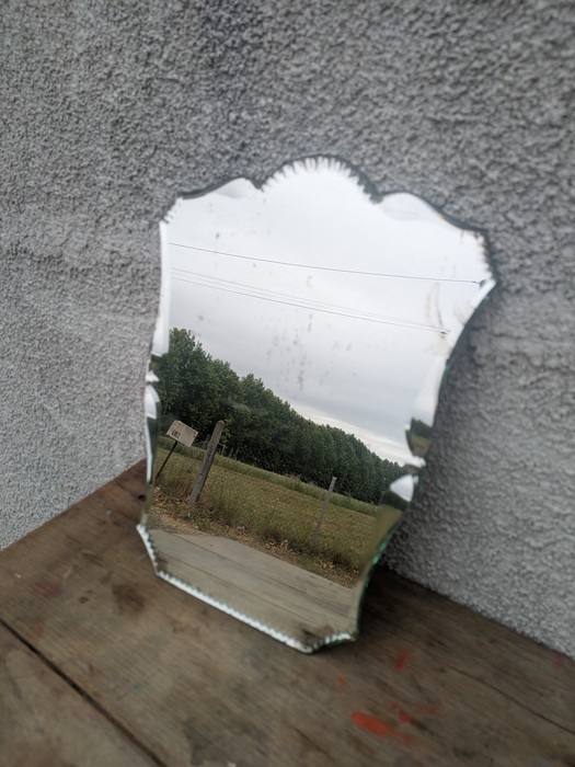 Miroir De Poche Vintage Années 50 - Double Face Biseautée, Cadre Doré En Plastique, Diamètre 16 Cm